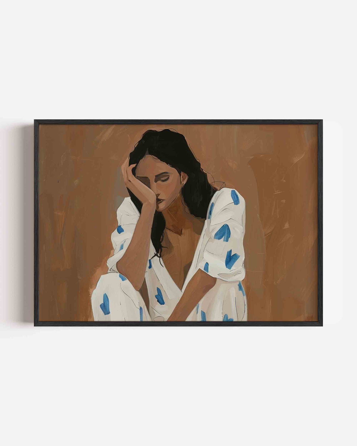 Vrouw met blauwe accenten – hedendaagse illustratie poster in landscape formaat