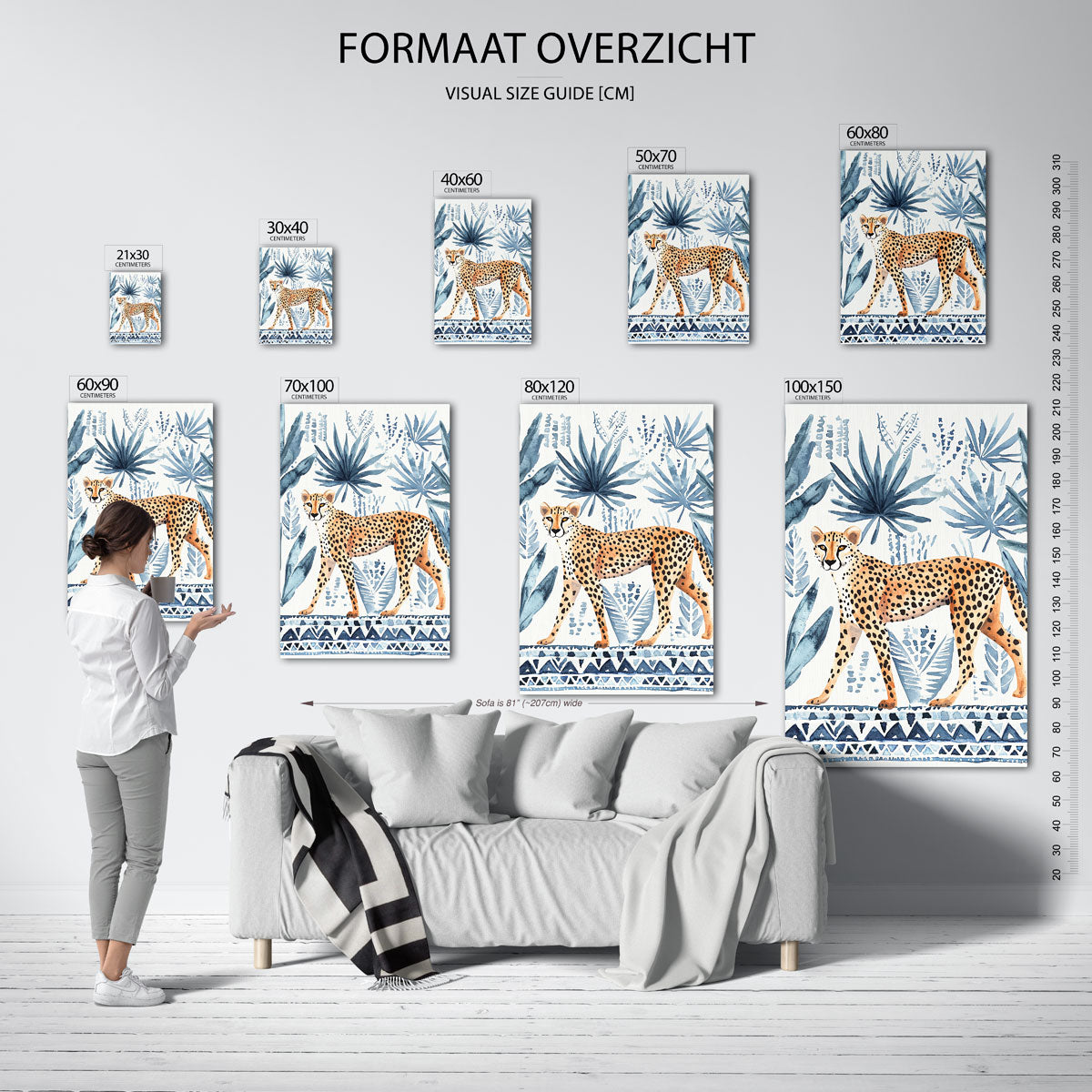 Luipaard en bladeren – staande muurposter met dierenthema
