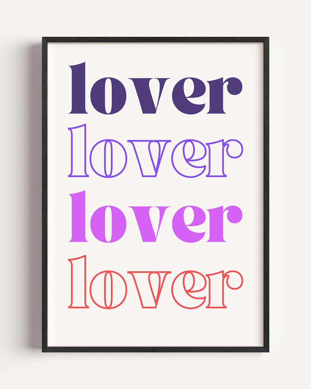 Kleurrijke Typografie Poster 'Lover – typografie portret poster als wanddecoratie