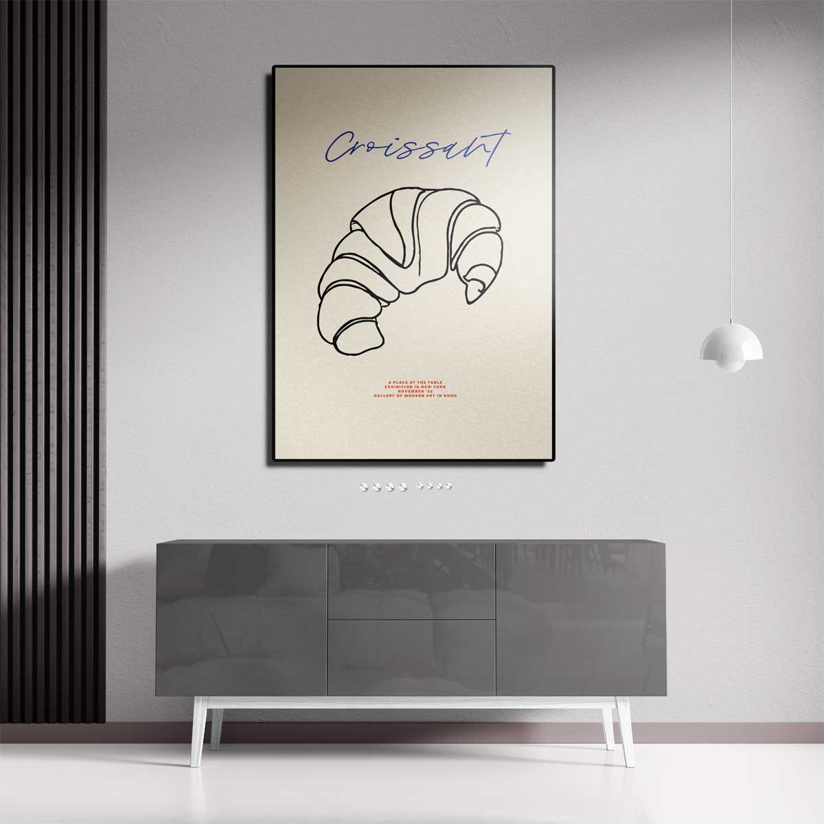Croissant Line Art – canvas kunstwerk als wanddecoratie