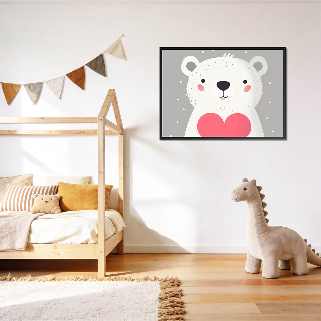 Schattige beer illustratie – Kinder kunstwerk – op canvas, dibond of plexiglas