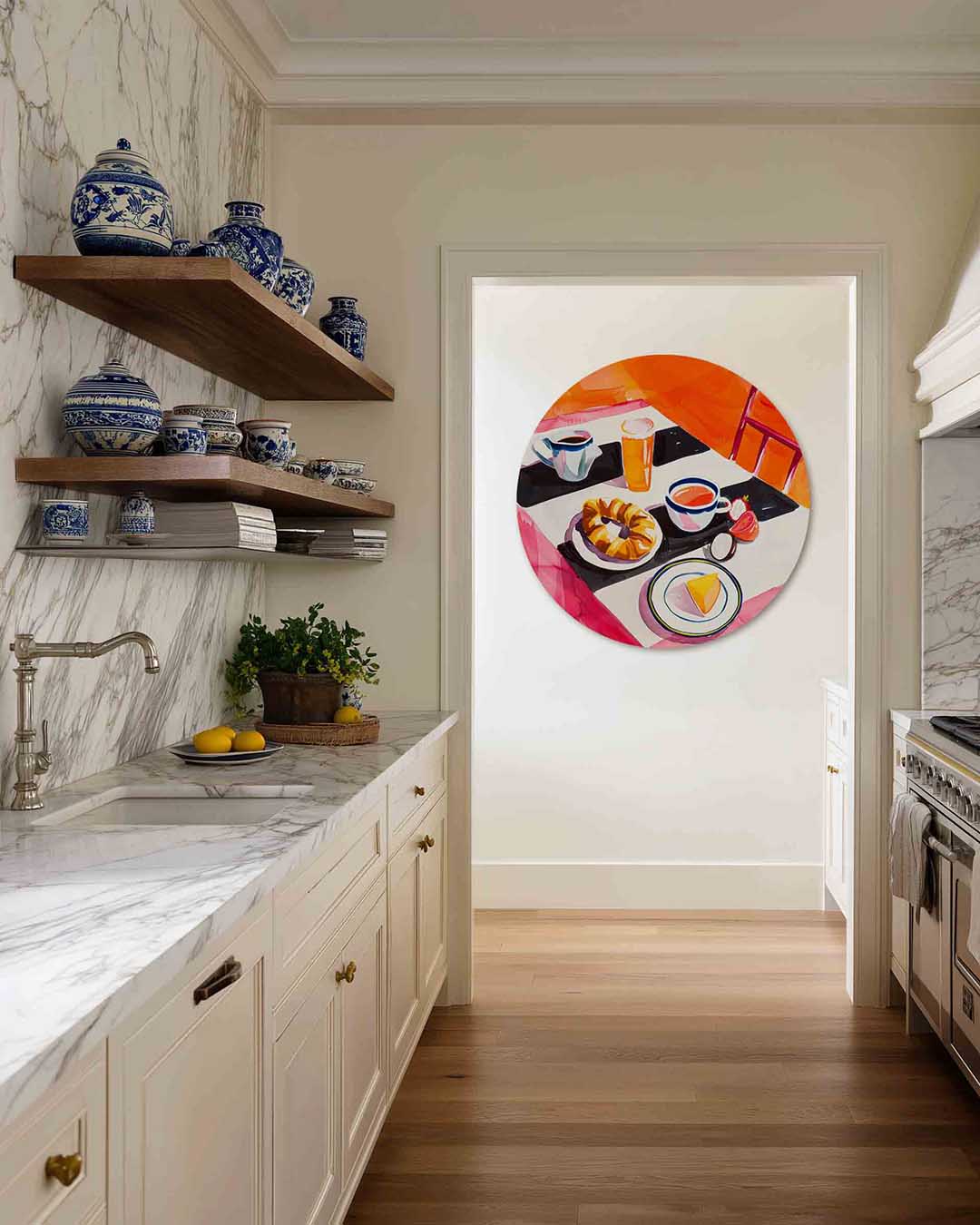 Ontbijt tafel – moderne abstracte muurcirkel voor aan de muur