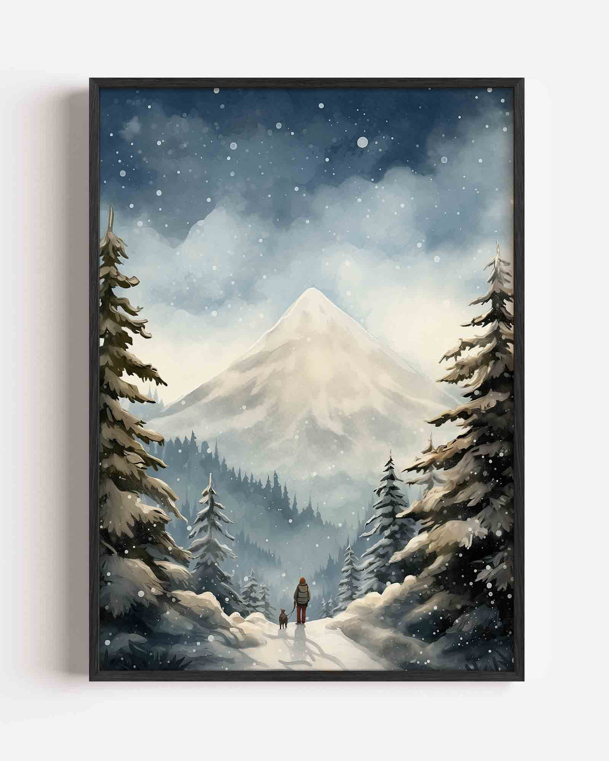 Wandeling in besneeuwd bos – kerst portret poster als wanddecoratie