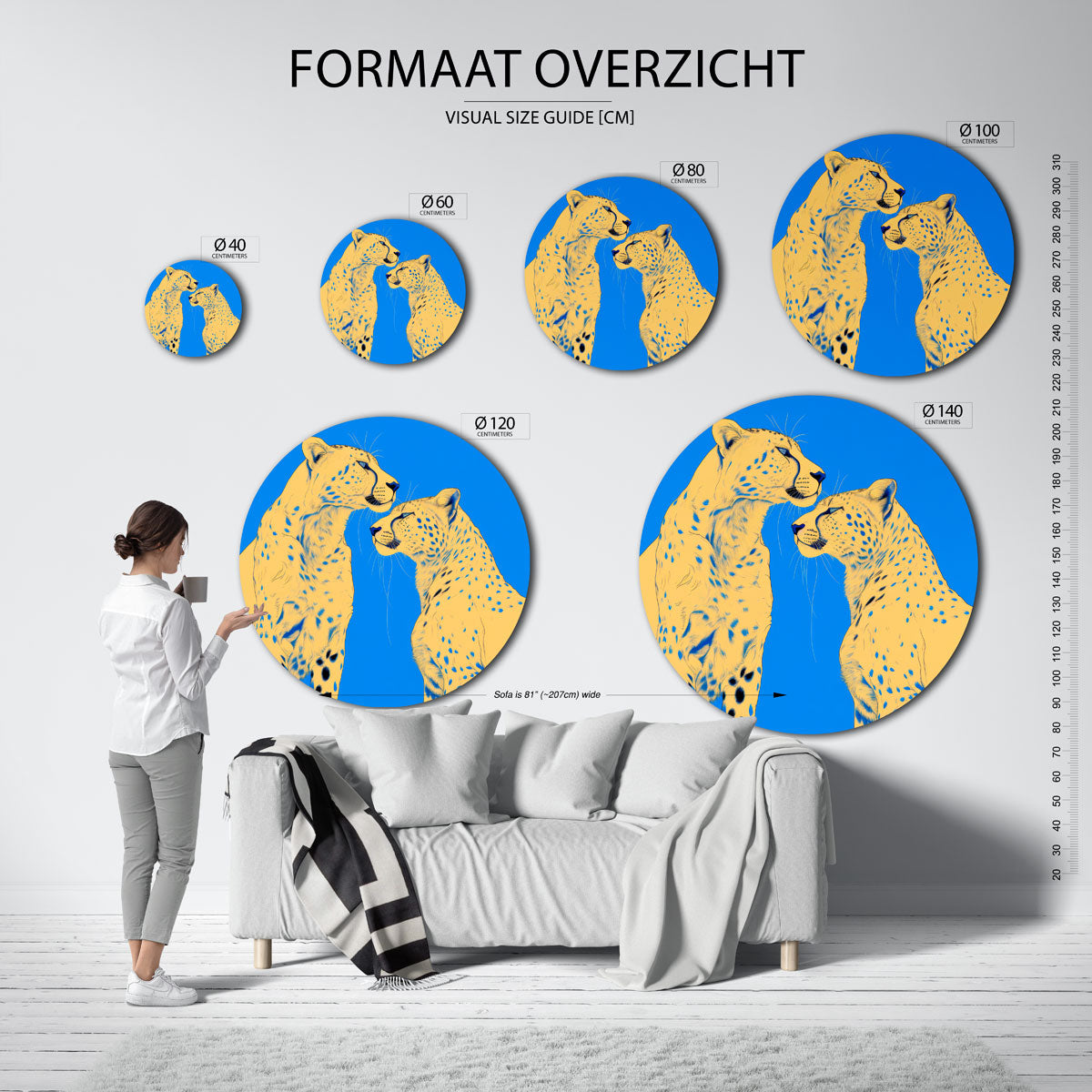 Twee cheeta's – kleurrijke wandkunst als muurcirkel