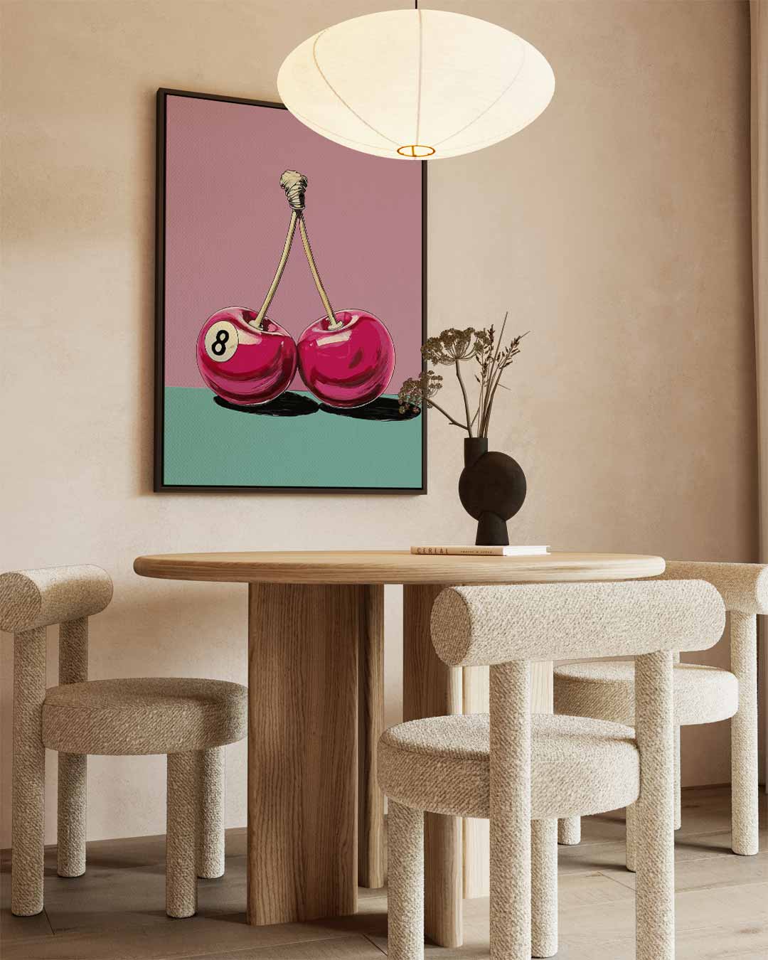 Cherries & 8 Ball – canvas wanddecoratie in portret formaat