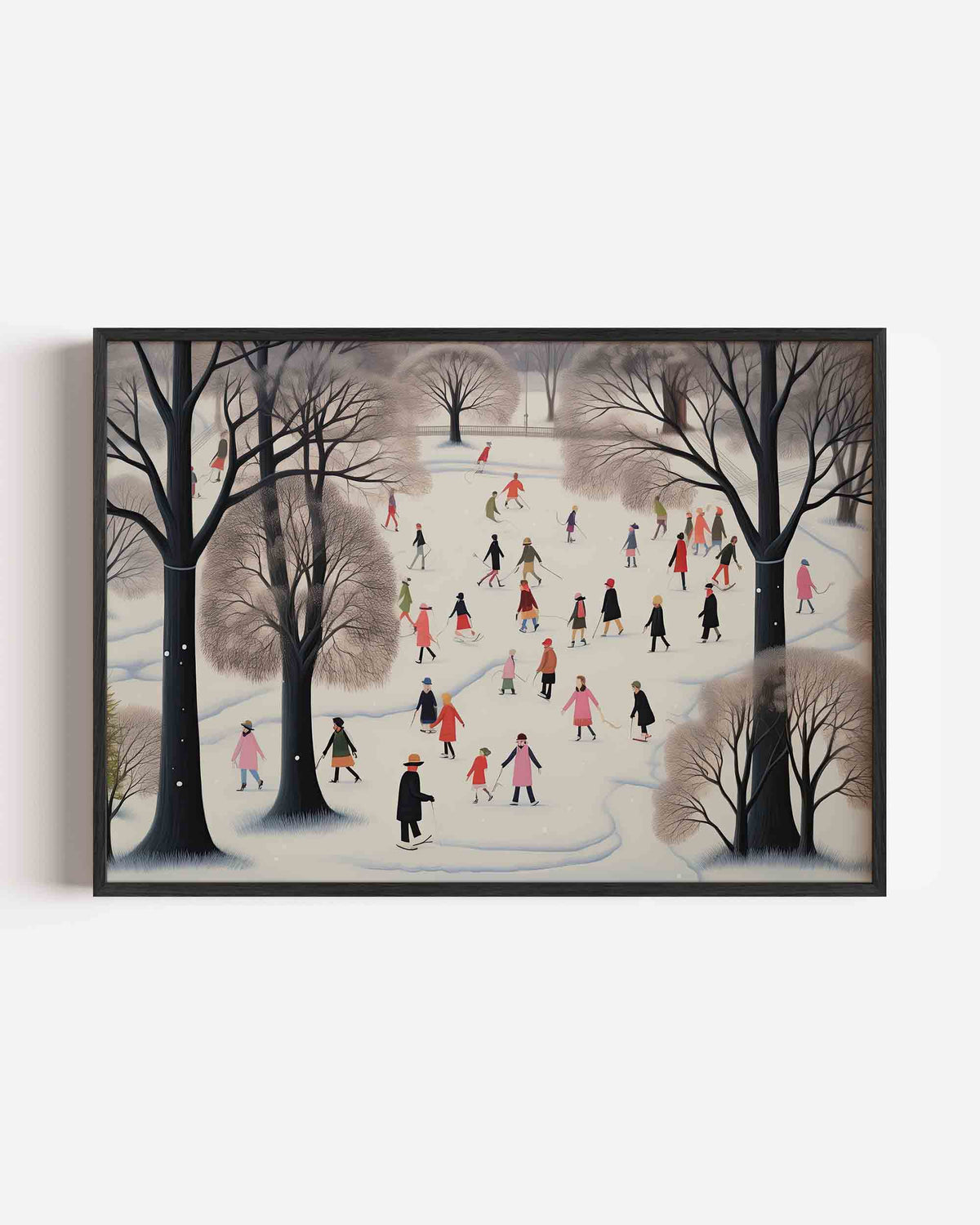 Winterse schaatstaferelen – hedendaagse illustratie poster in landscape formaat