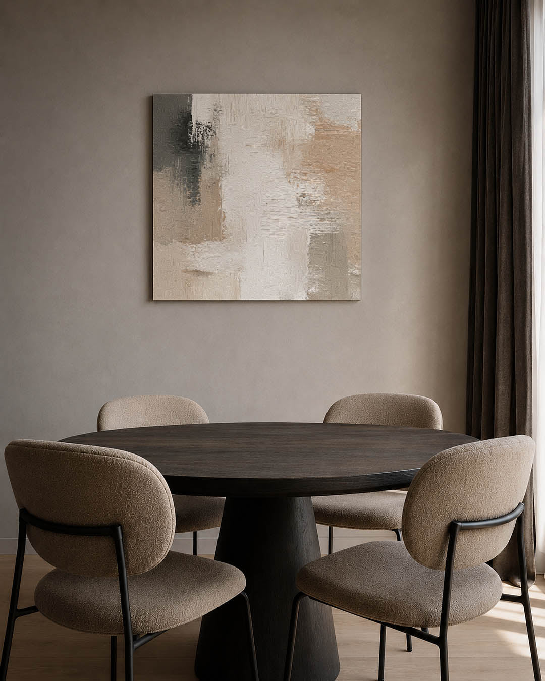 Zachte kleuren harmonie kunstwerk – tweede productweergave – dit kunstwerk toont een subtiele mix van beige, wit en grijs