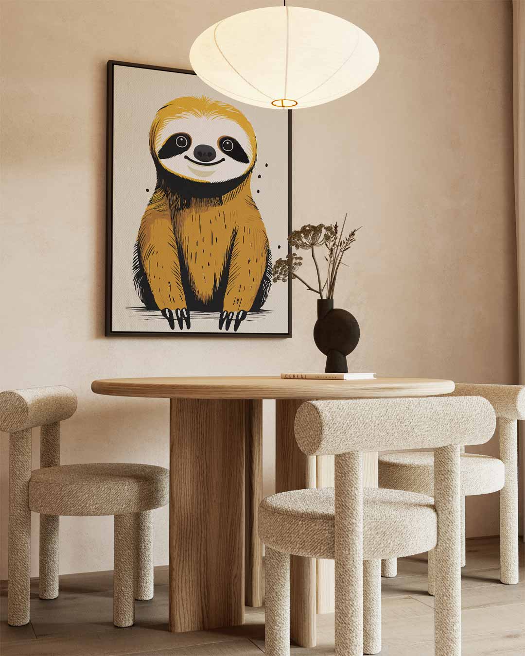 Vrolijke Luiaard Illustratie – staand kunstwerk voor modern interieur