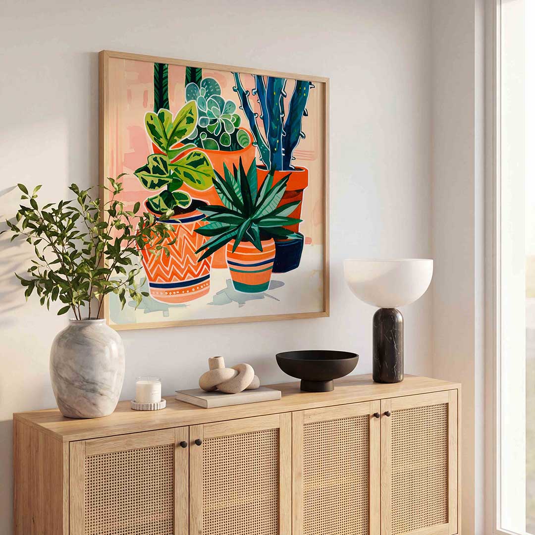Planten in potten – illustratie poster in vierkant formaat