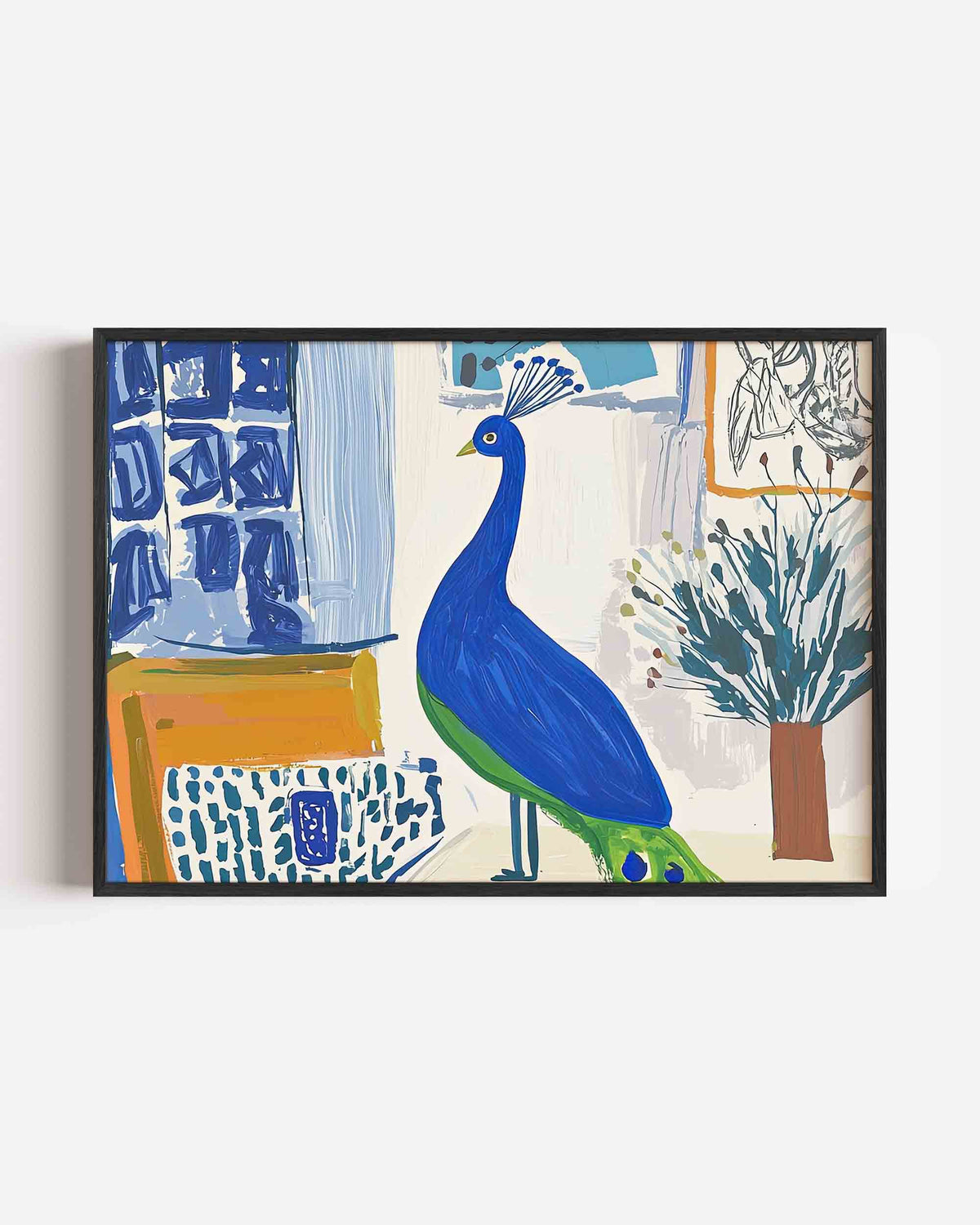 Pauw met blauwe veren – dieren landscape poster als wanddecoratie