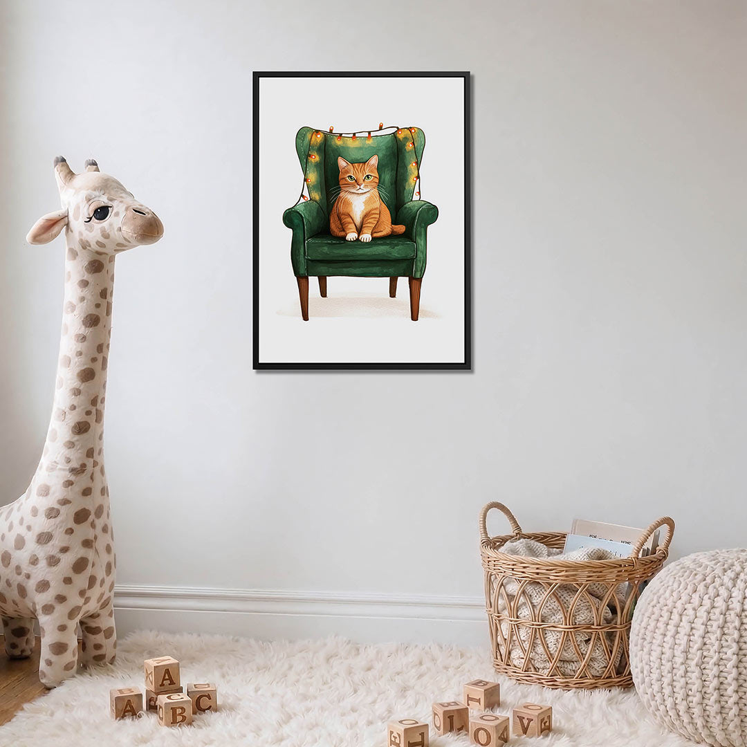 Kat op groene stoel – moderne staande wandkunst