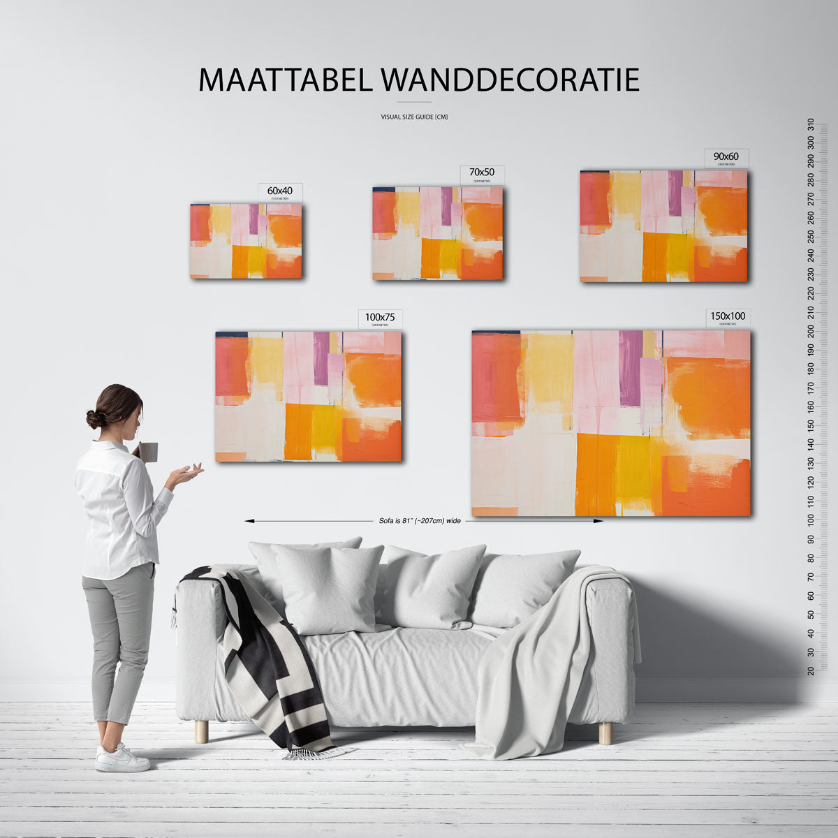 Kleurrijke vlakken – moderne liggende wanddecoratie