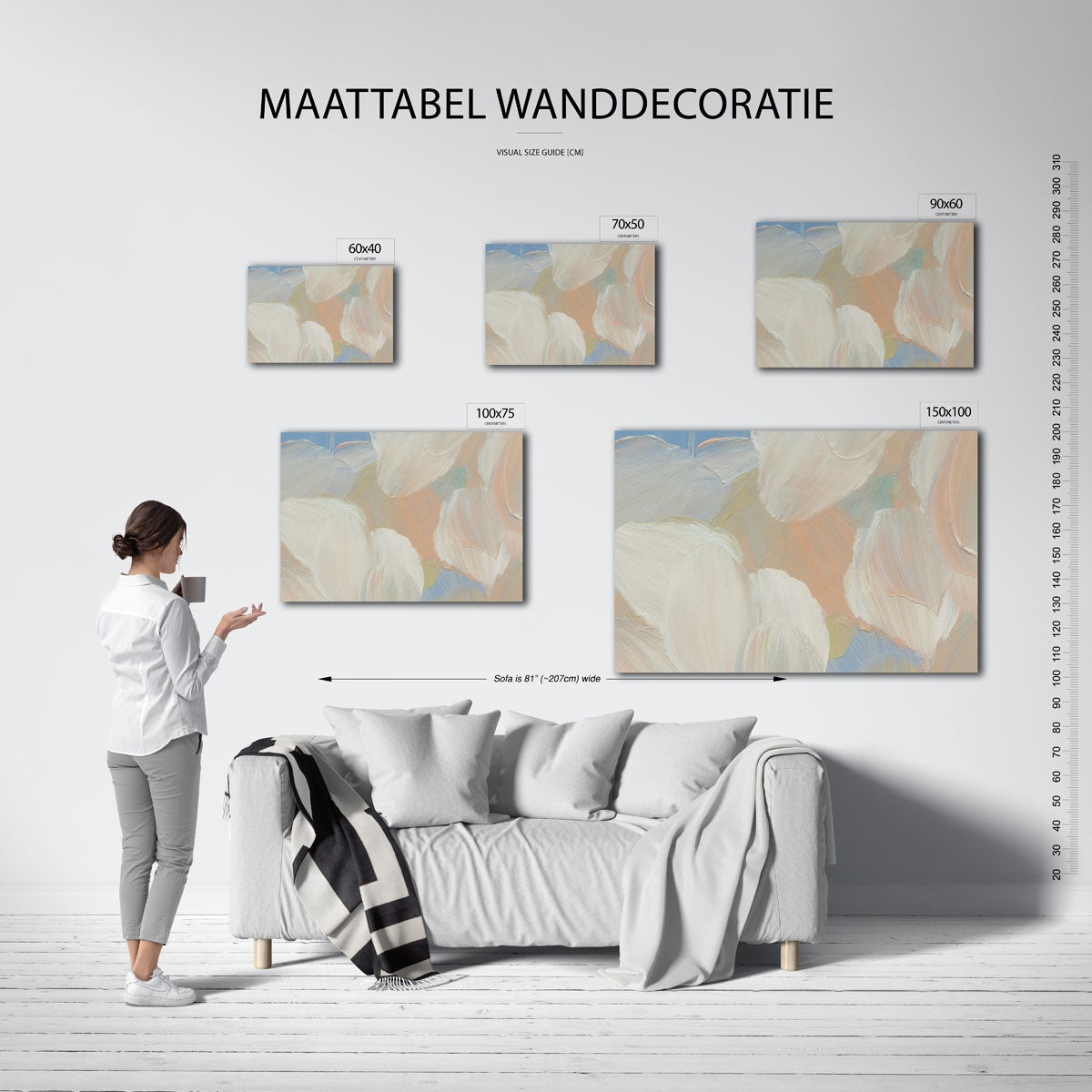 Zachte kleurvlakken – Wanddecoratie kunstwerk – moderne liggende wandkunst