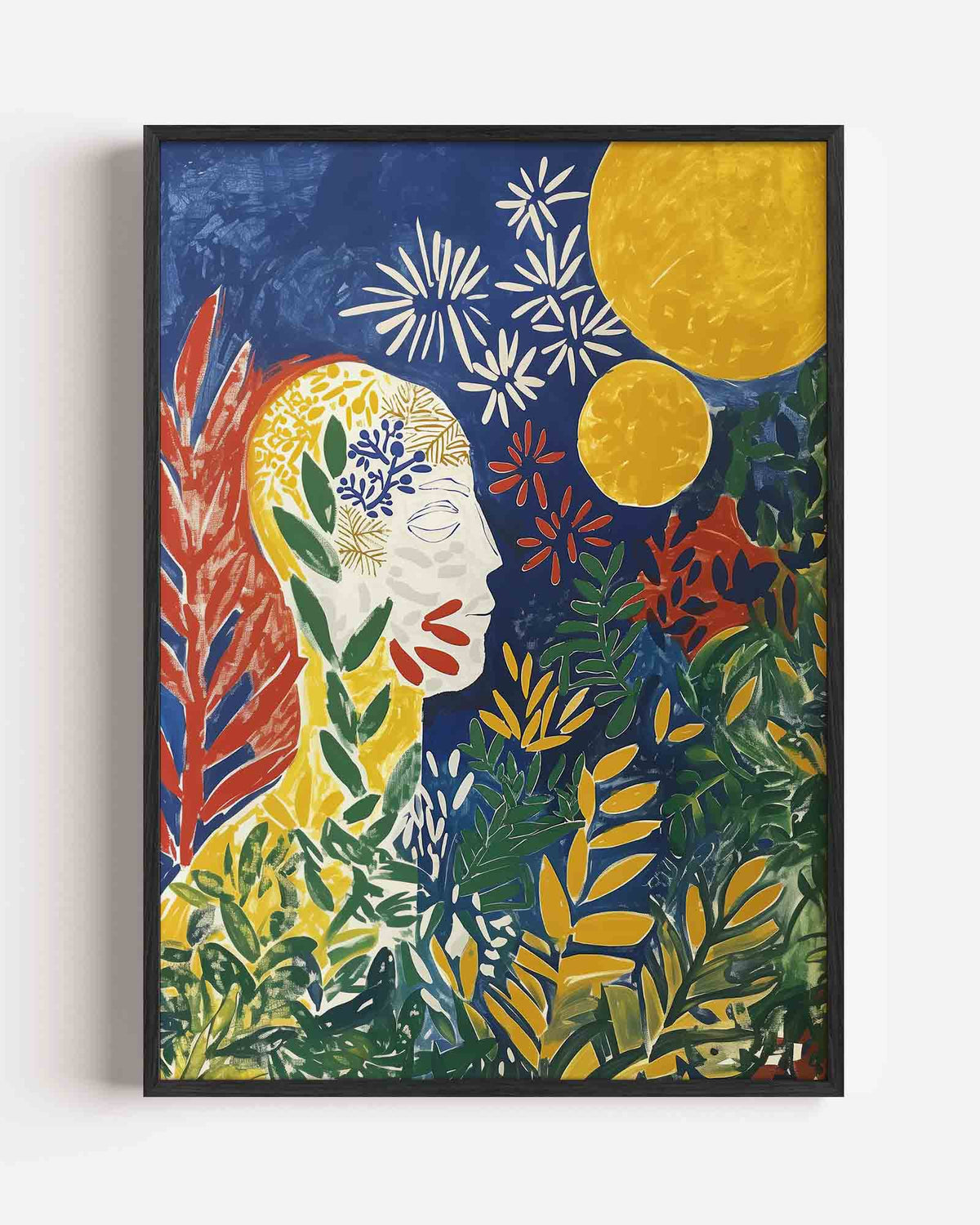 Figuur met bladeren – hedendaagse illustratie portret poster als wanddecoratie