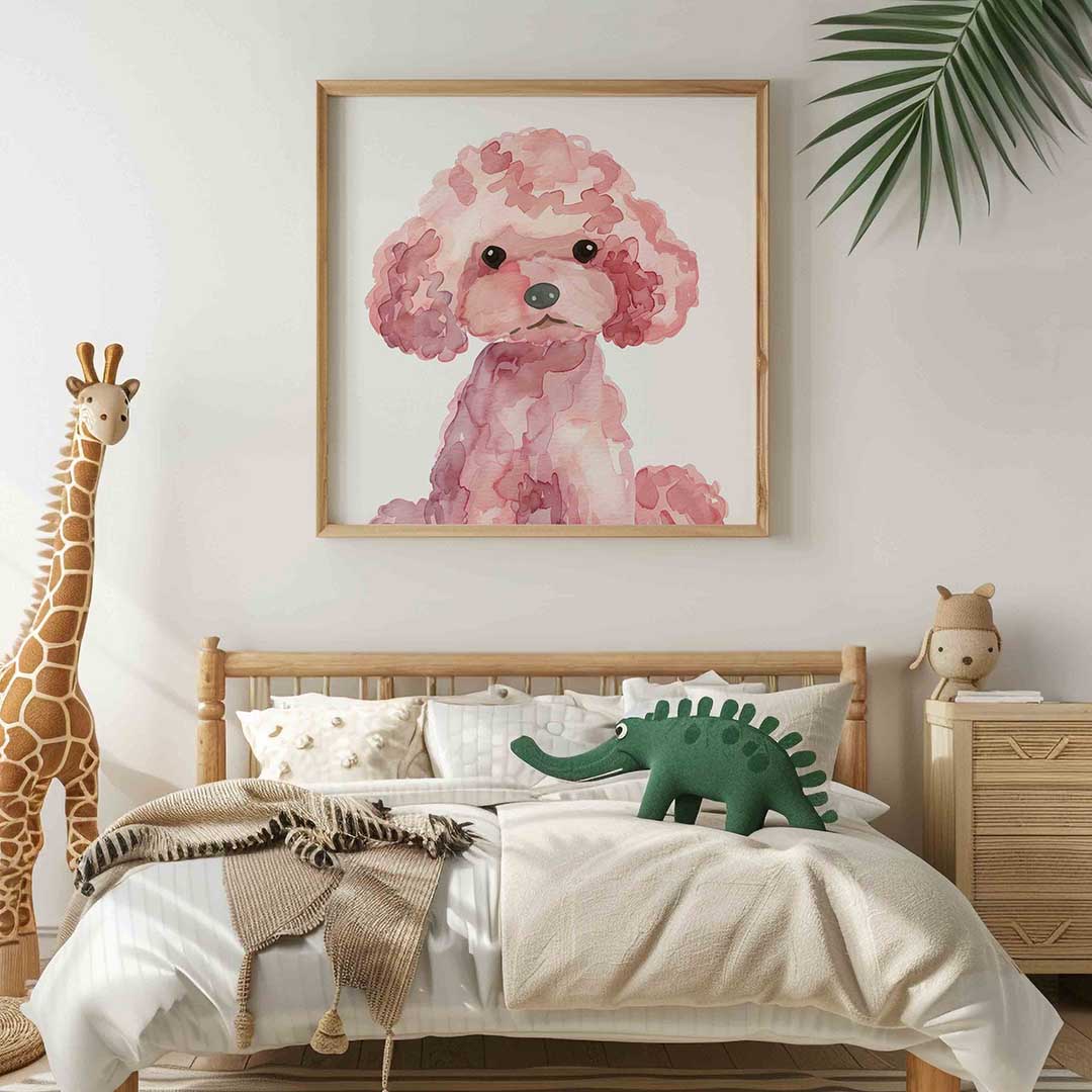 Roze poedel – vierkante kinderkamer wanddecoratie van WallArtistic