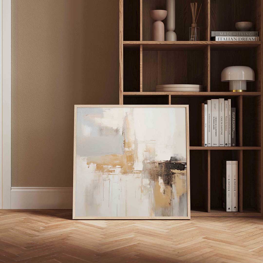 Abstracte beige en grijze – vierkante design wanddecoratie van WallArtistic
