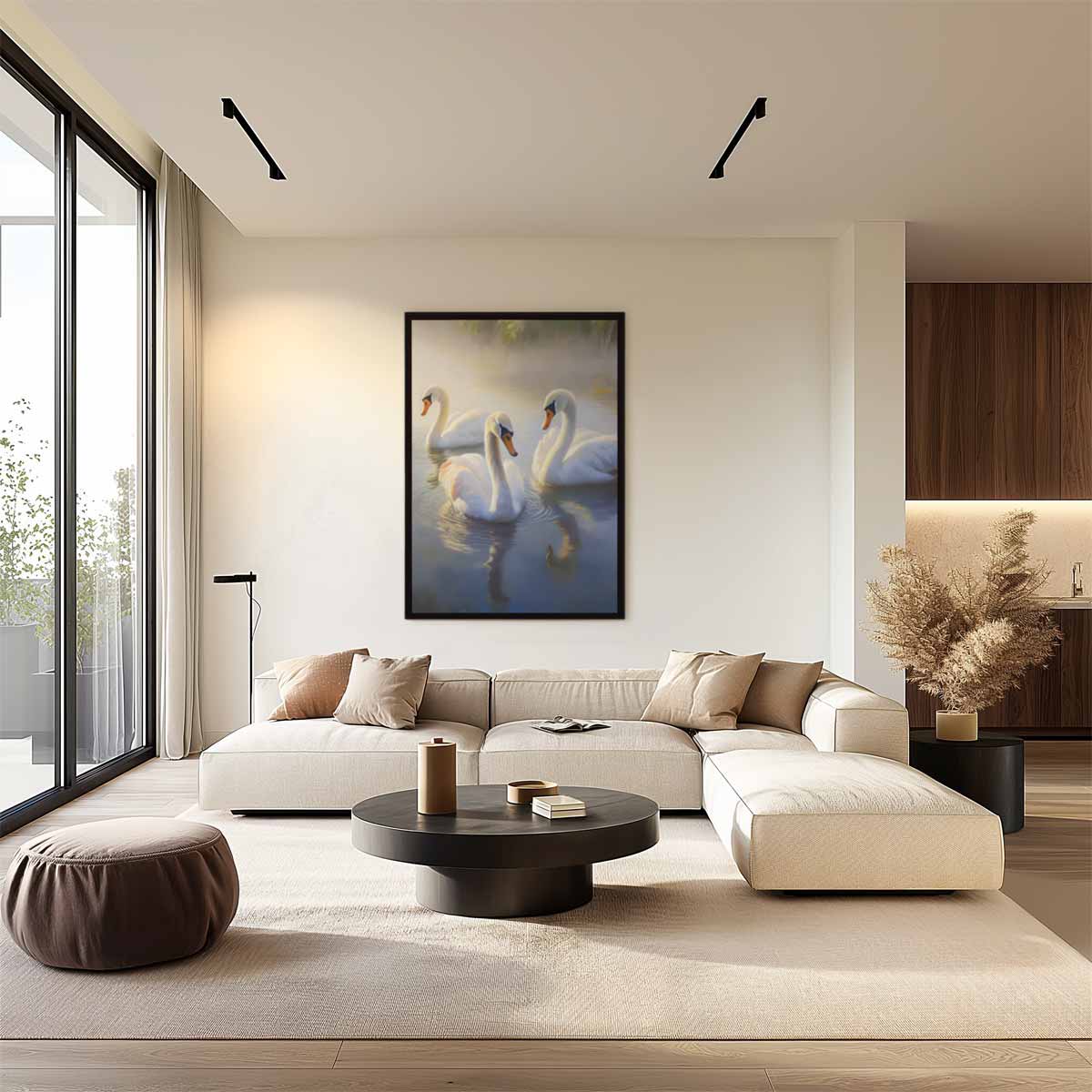 Sereen Zwemeenden Schilderij – staand kunstwerk voor modern interieur