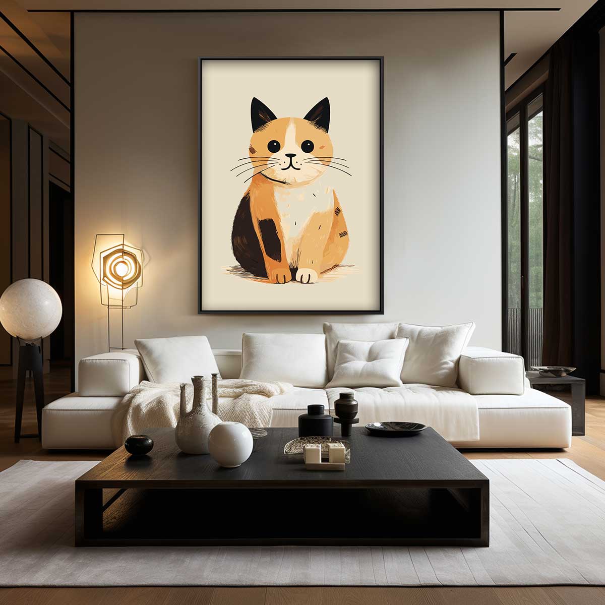 Schattige Kat Illustratie – kunstwerk met zwarte baklijst