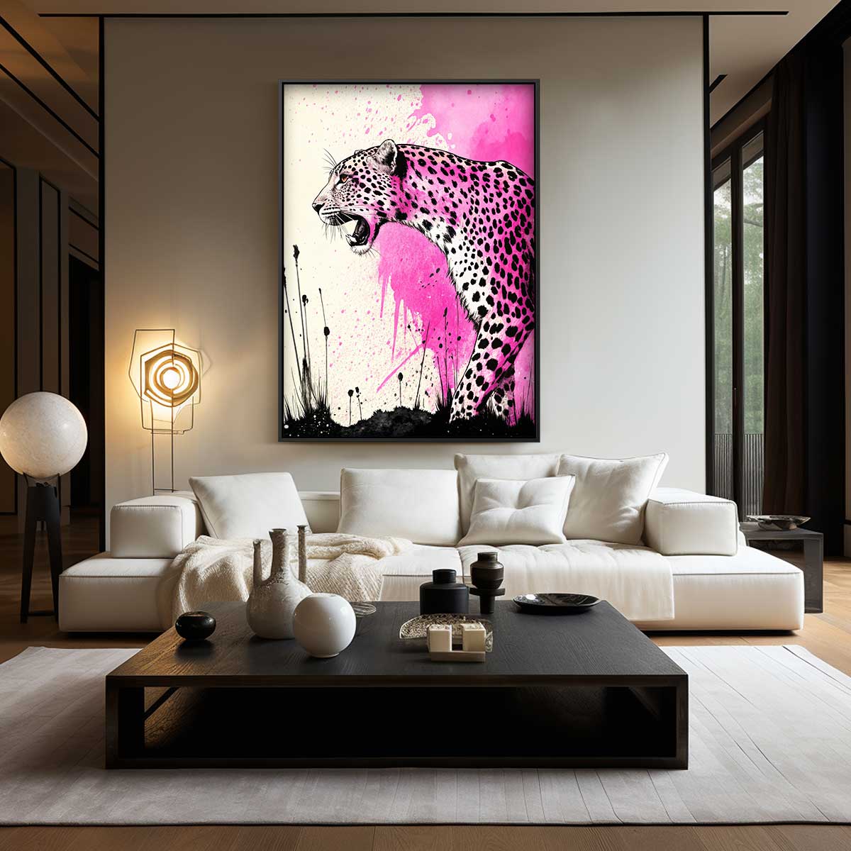 Roze Luipaard Expressie – canvas wanddecoratie in portret formaat