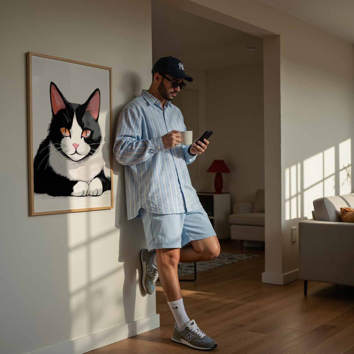 Chique Kattenportret in Zwart & Wit – dierenillustratie als portret poster