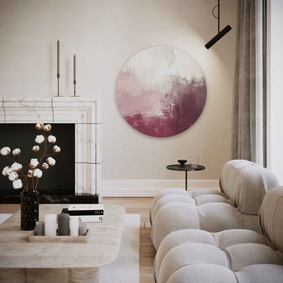 Abstracte roze – abstracte muurcirkel als ronde wanddecoratie