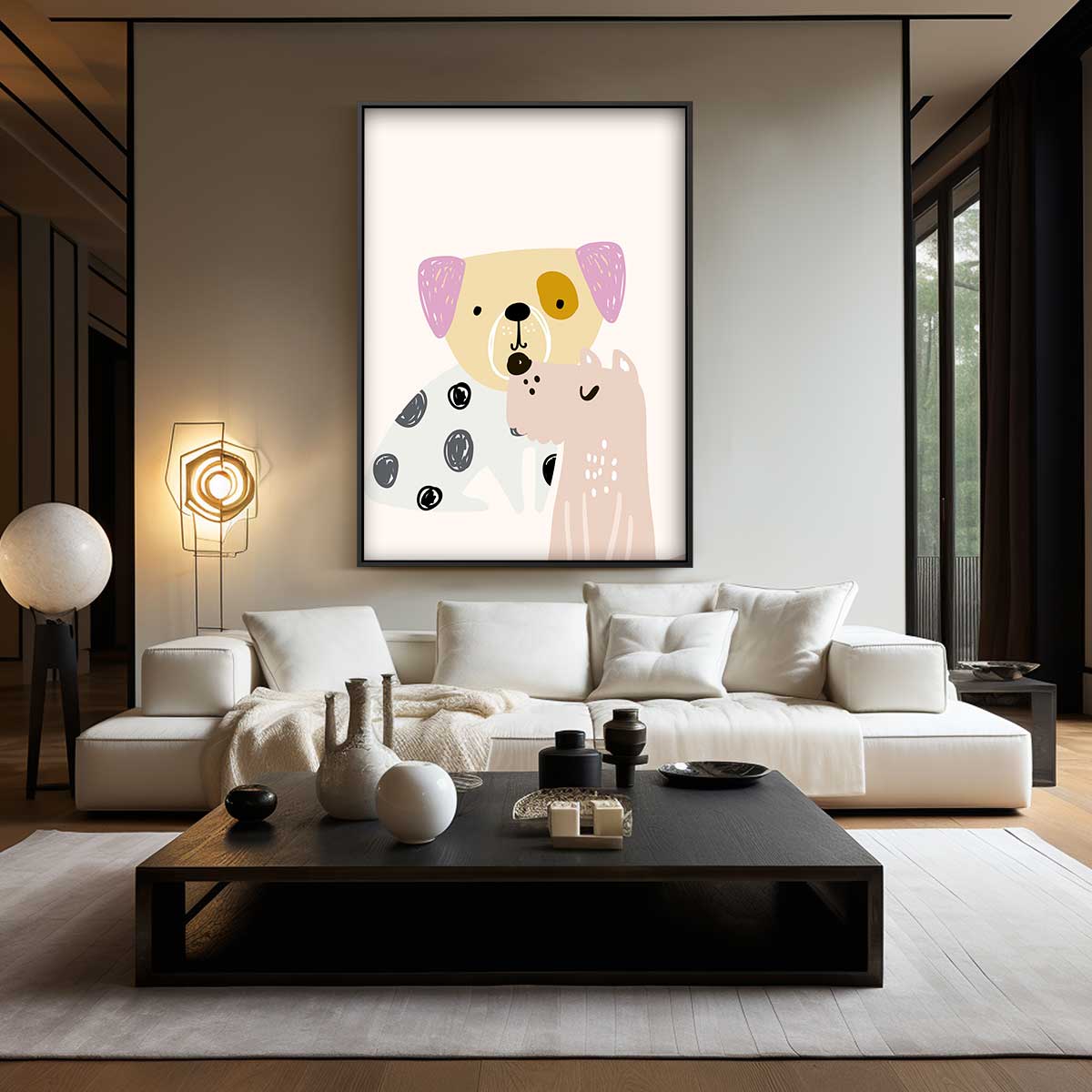 Vrolijke Honden Vriendjes Illustratie – canvas wanddecoratie in portret formaat