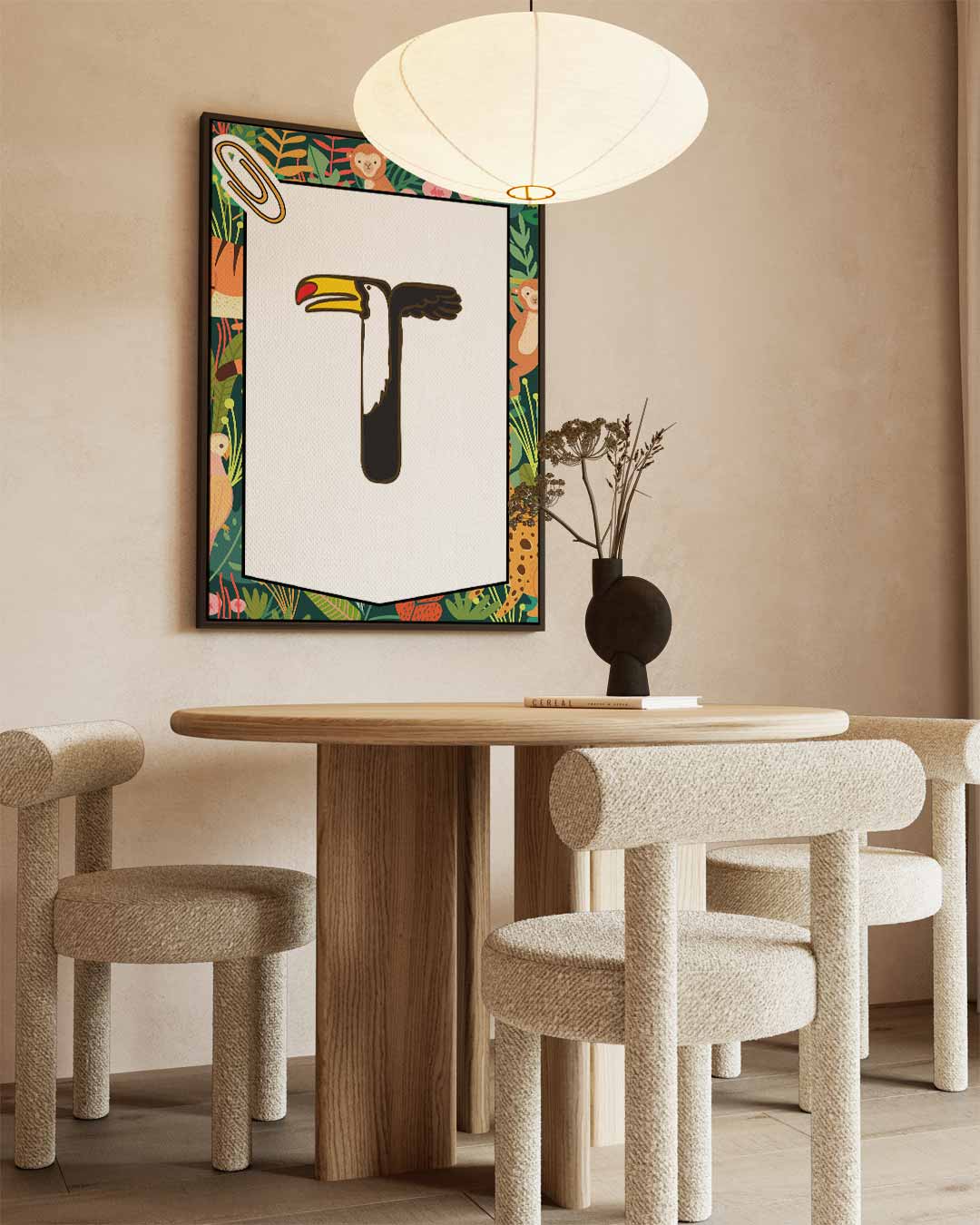 T is voor Toekan – kunstwerk met zwarte baklijst