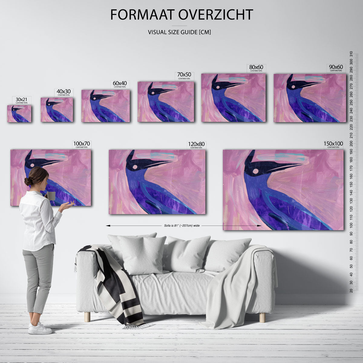 Vogel in paarse tinten – liggende muurposter met dierenthema