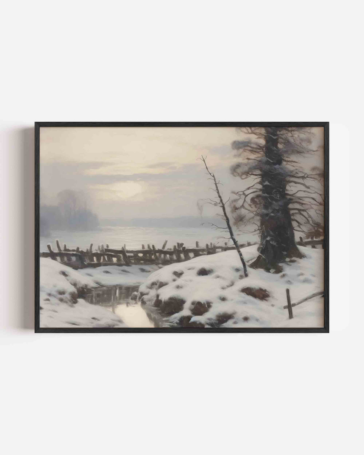 Winterlandschap met sneeuw – hedendaagse illustratie poster in landscape formaat