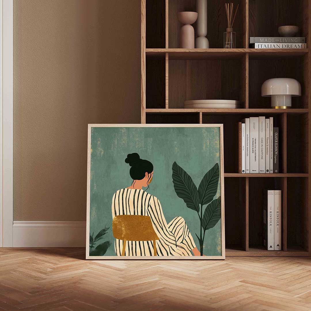 Vrouw met plant – moderne poster in vierkant formaat