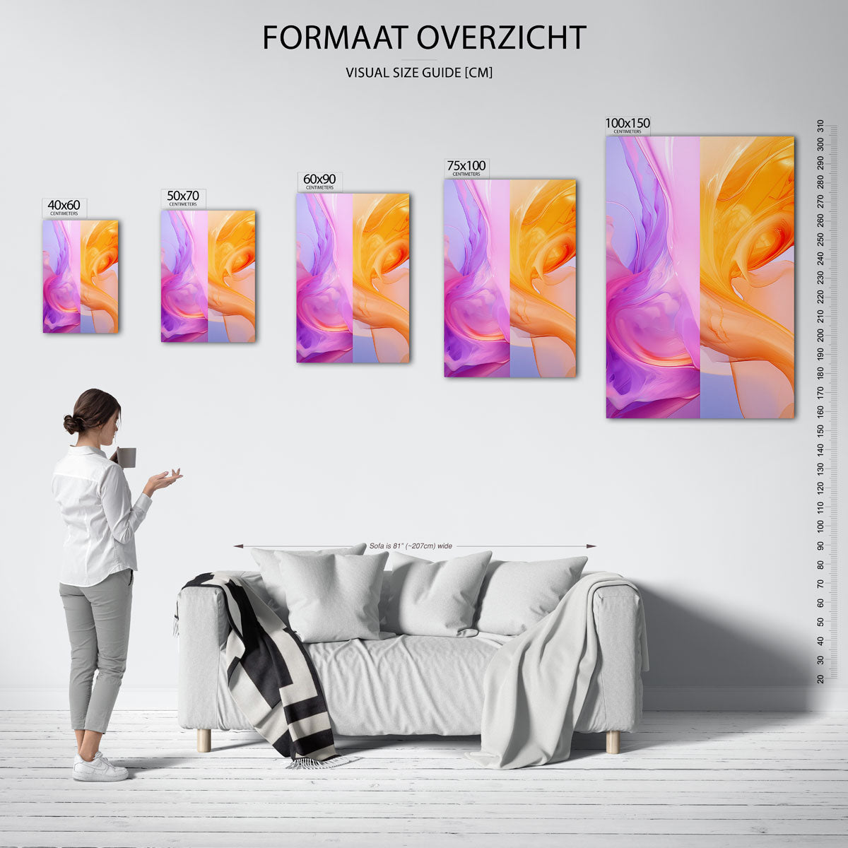 Vloeiende kleurencompositie – Oranje – moderne staande wandkunst