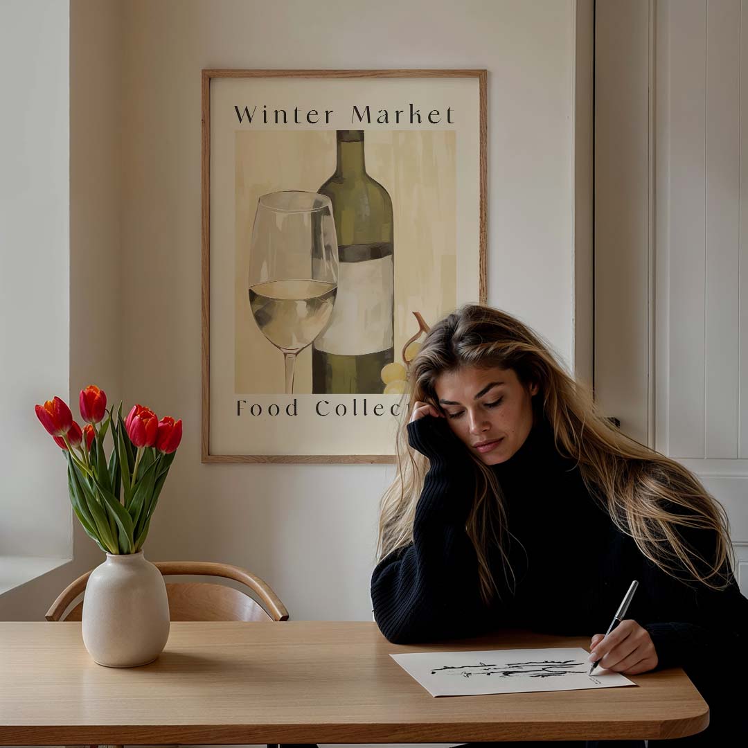 Winter Market Wijnposter – culinaire wandkunst als portret poster