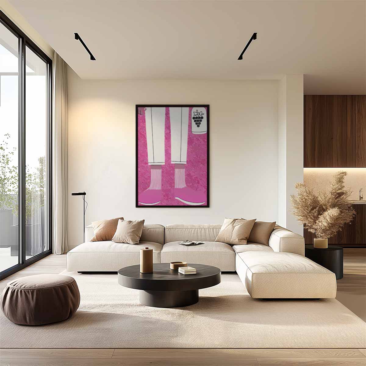 Hippe Sokken en Druivenfles Illustratie – plexiglas wanddecoratie in portret formaat