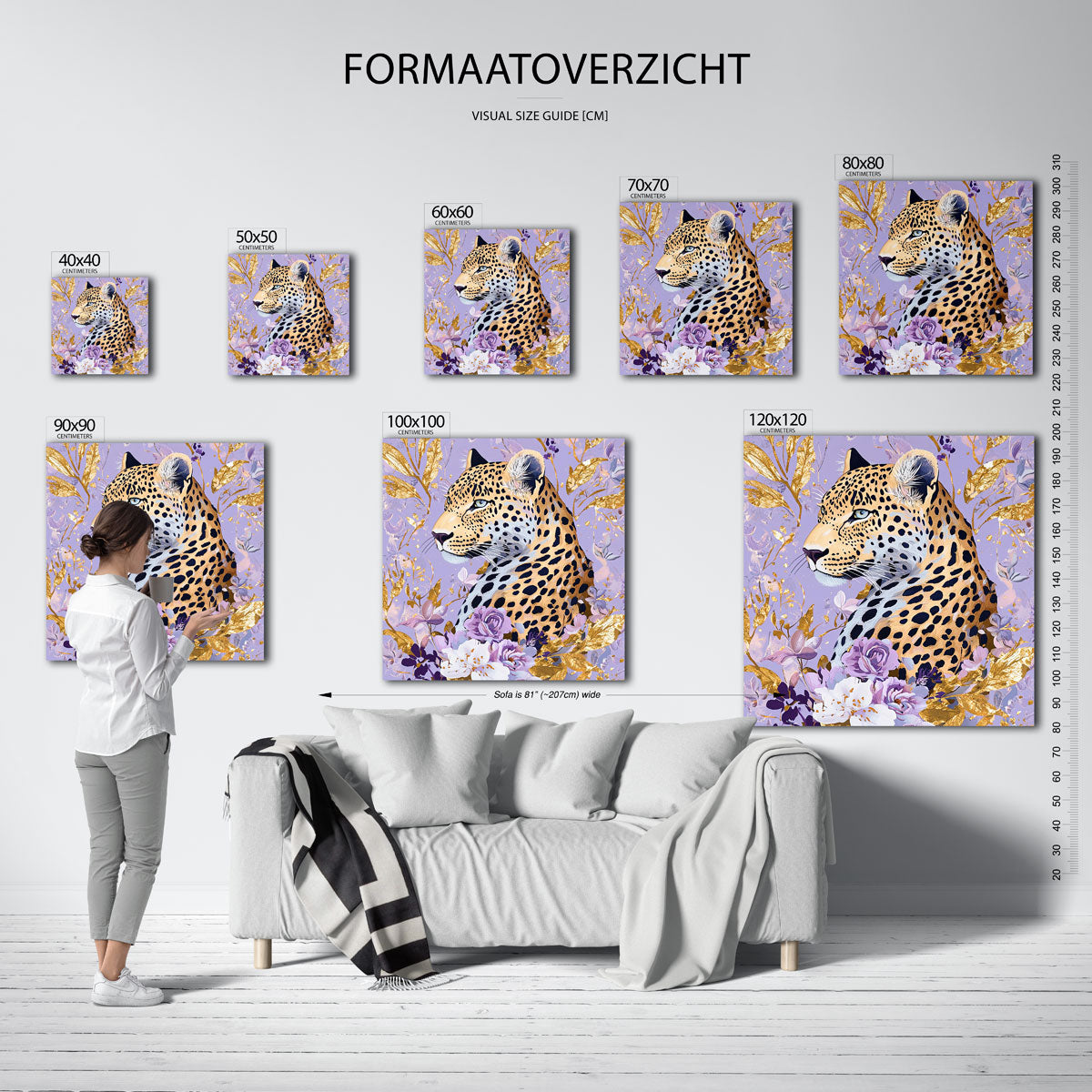 Luipaard met bloemen – vierkante muurposter met dierenthema