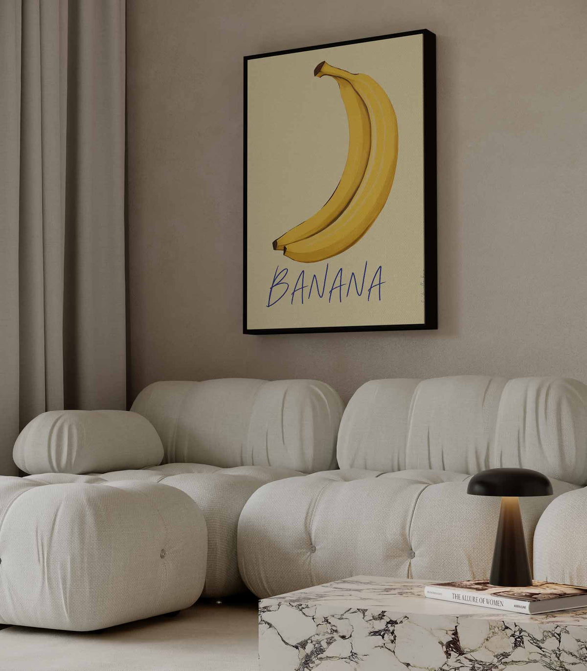 Kleurrijke Bananenillustratie – staande wandkunst voor woonkamer of interieur