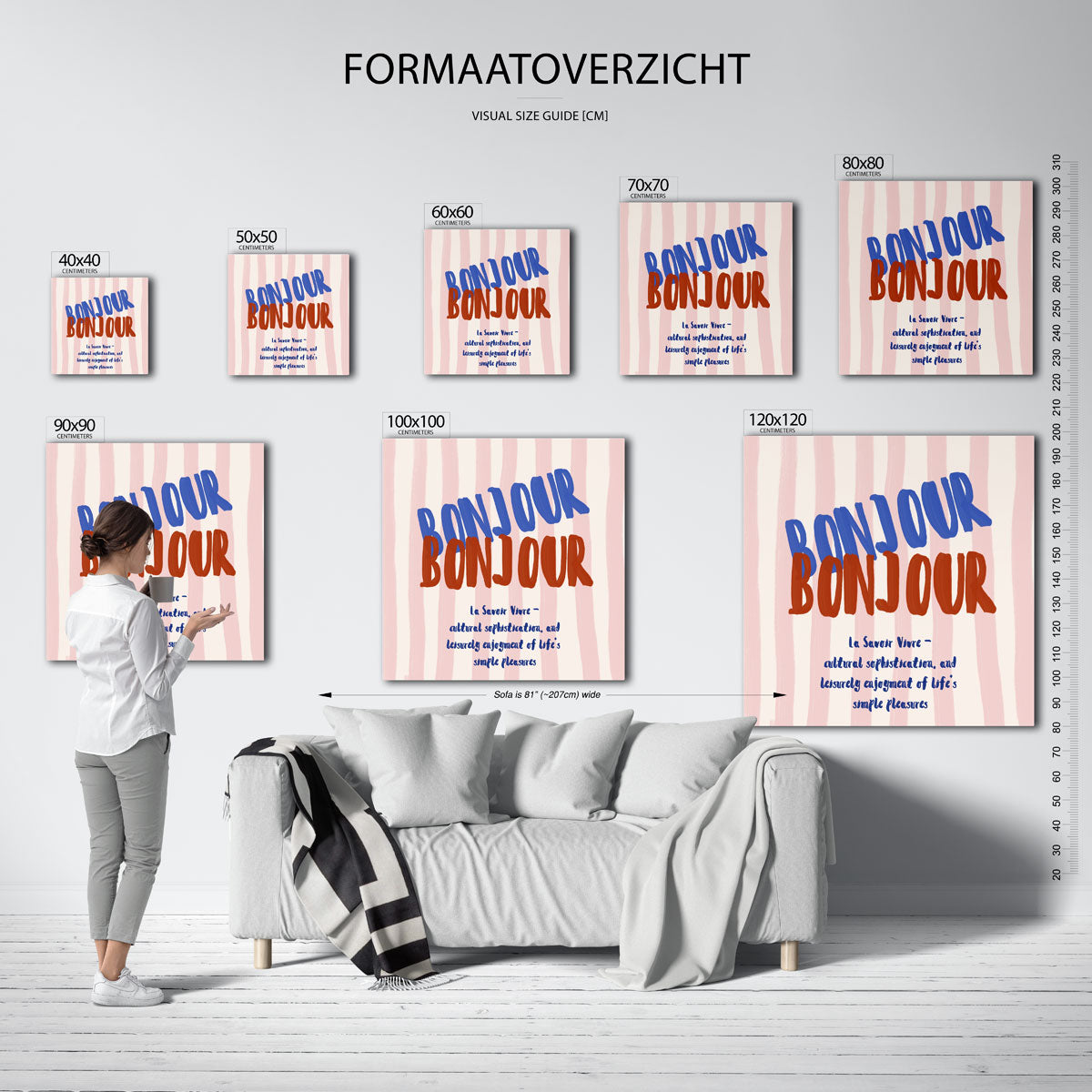 Bonjour tekst – vierkante muurposter voor keuken of eethoek