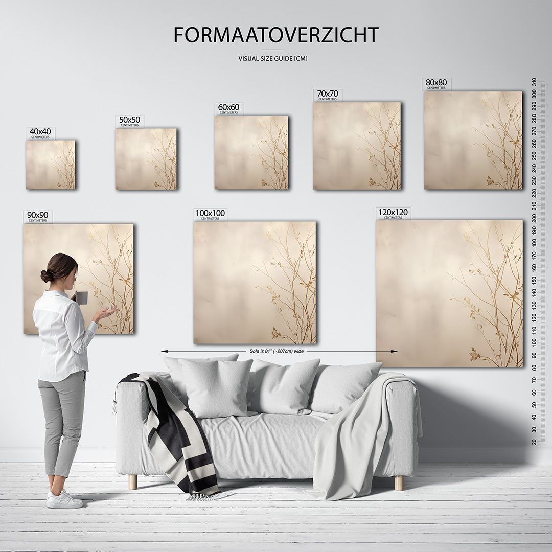 Subtiele takken kunstwerk – materiaalweergave – dit kunstwerk toont delicate takken tegen een zachte achtergrond. De