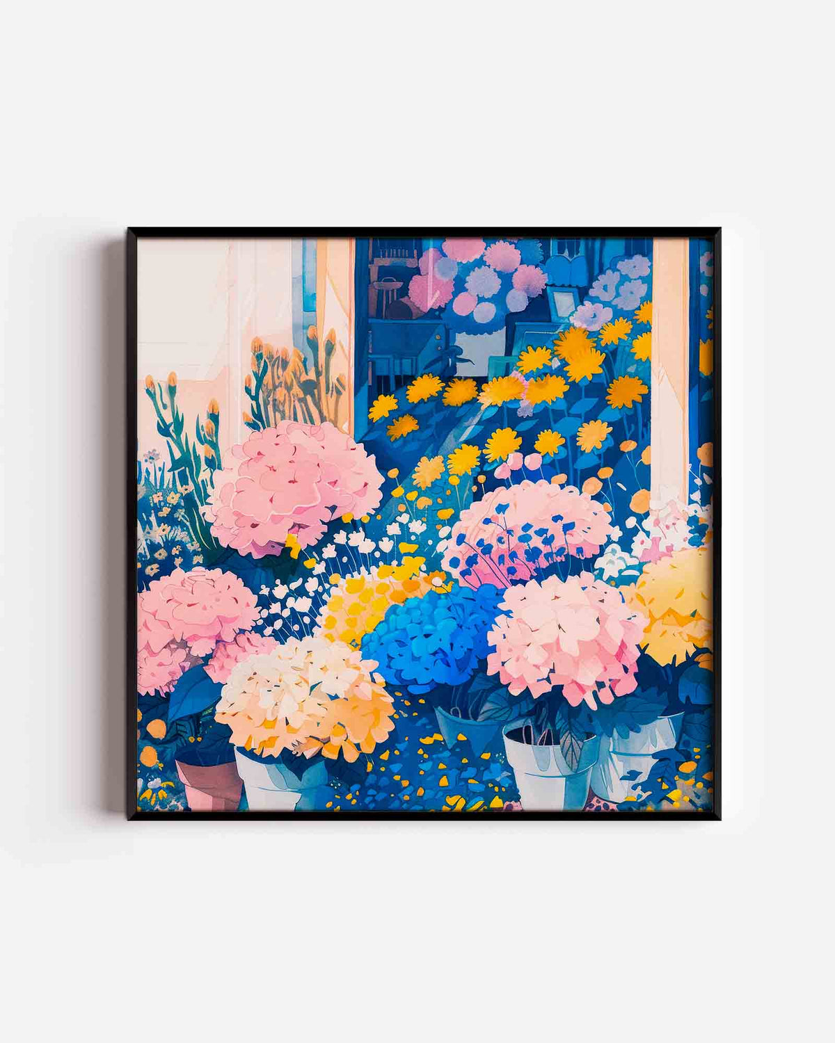 Bloemen en potten – kleurrijke illustratie poster als wanddecoratie
