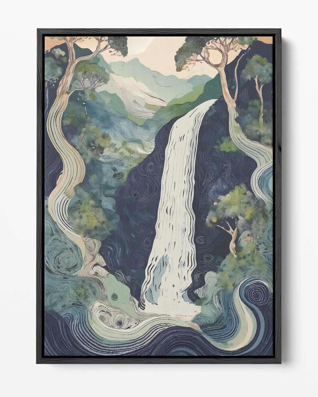 Waterval in betoverend landschap – portret kunstwerk als wanddecoratie