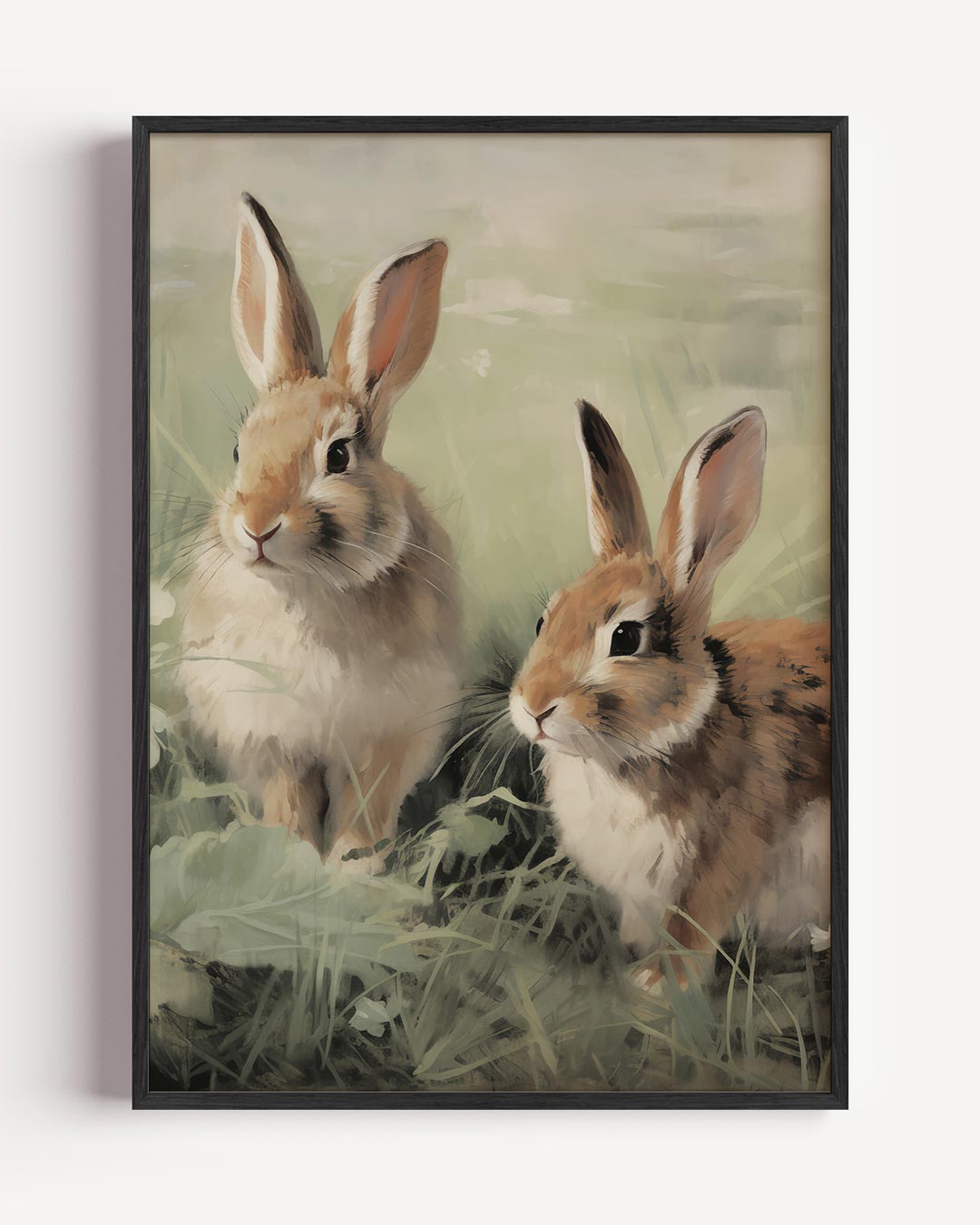 Schattige Konijntjes in het Gras – vintage portret poster als wanddecoratie
