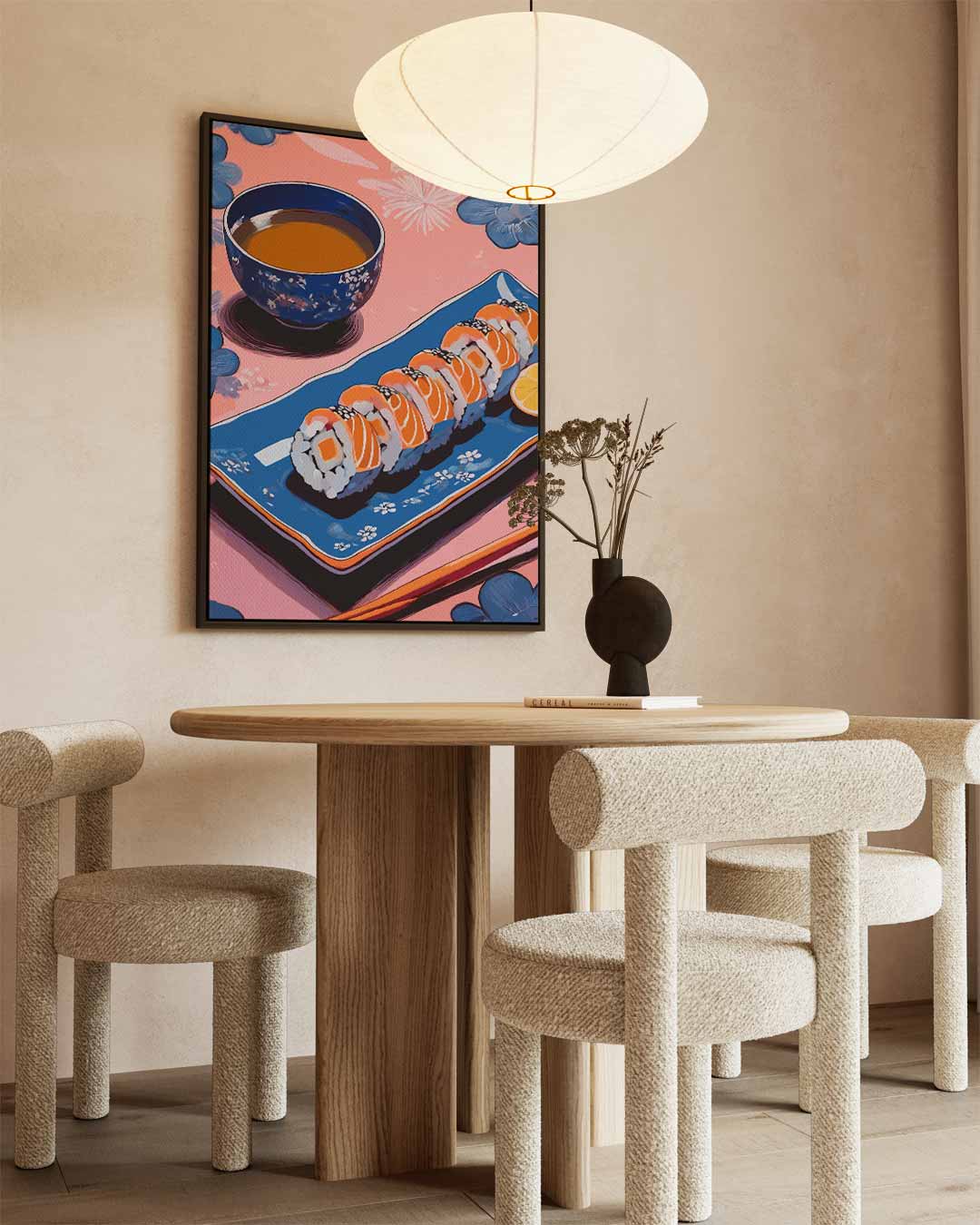 Sushi en Thee Illustratie – canvas wanddecoratie in portret formaat
