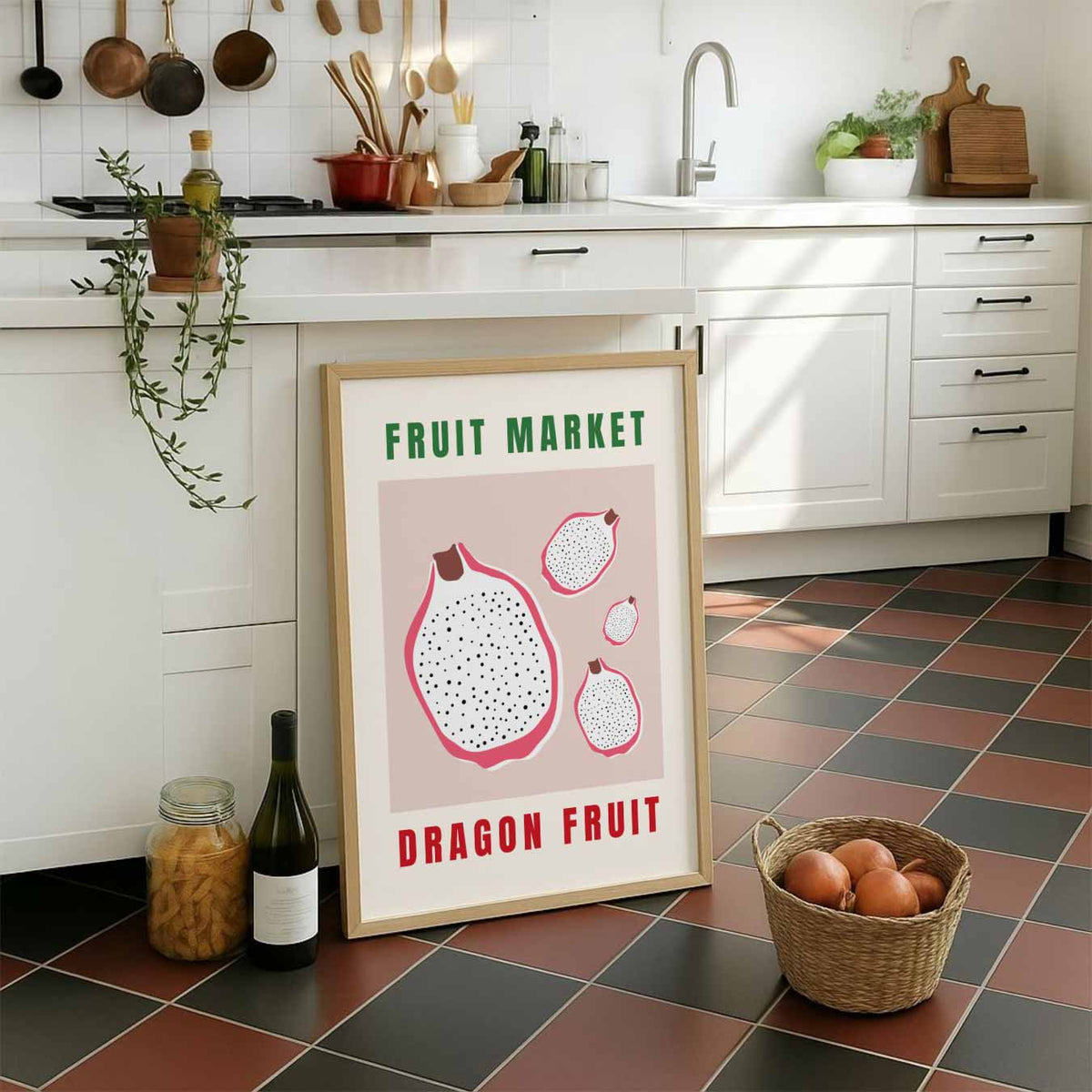 Tropische Vibes Dragon Fruit – staande muurposter voor keuken of eethoek