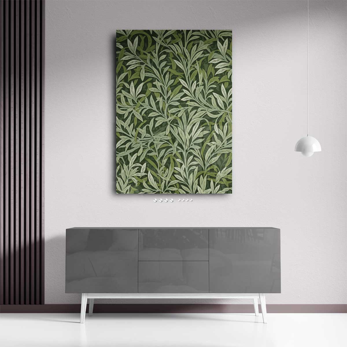 Groene Bladpatroon Wanddecoratie – kunstwerk met zwarte baklijst