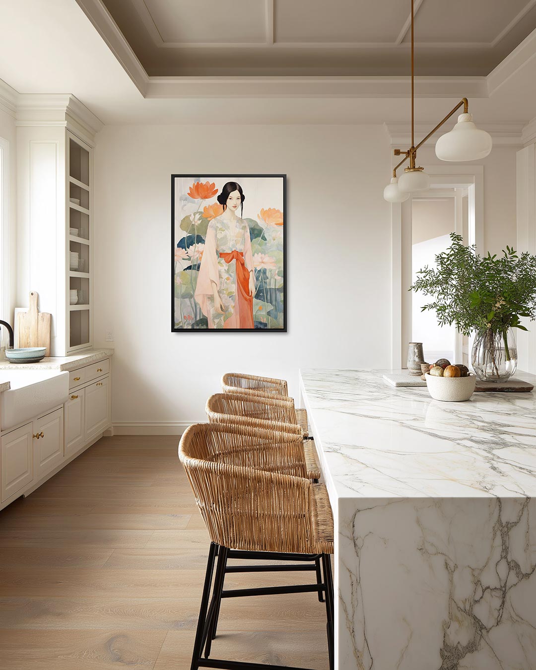 Vrouw met bloemen – moderne staande wandkunst