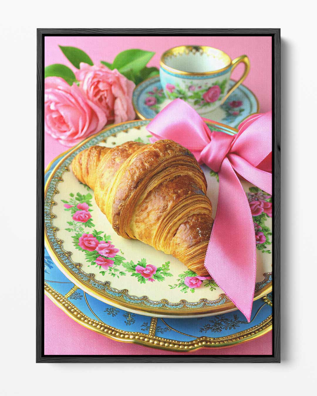 Romantisch Ontbijt Met Croissant – portret kunstwerk als wanddecoratie