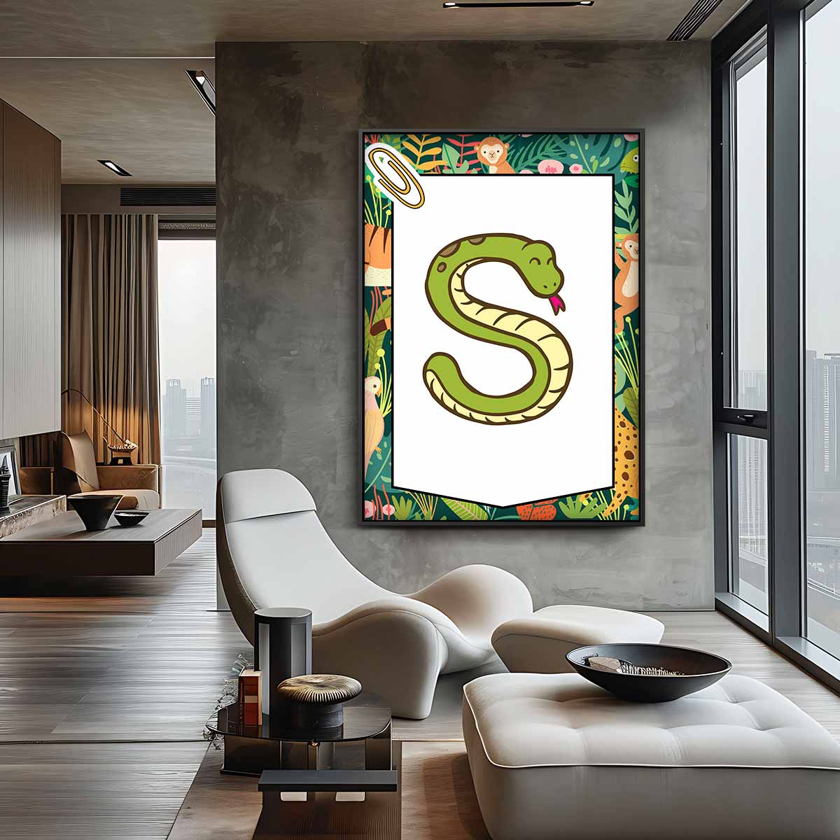 Vrolijke Slangenletter S – canvas wanddecoratie in portret formaat