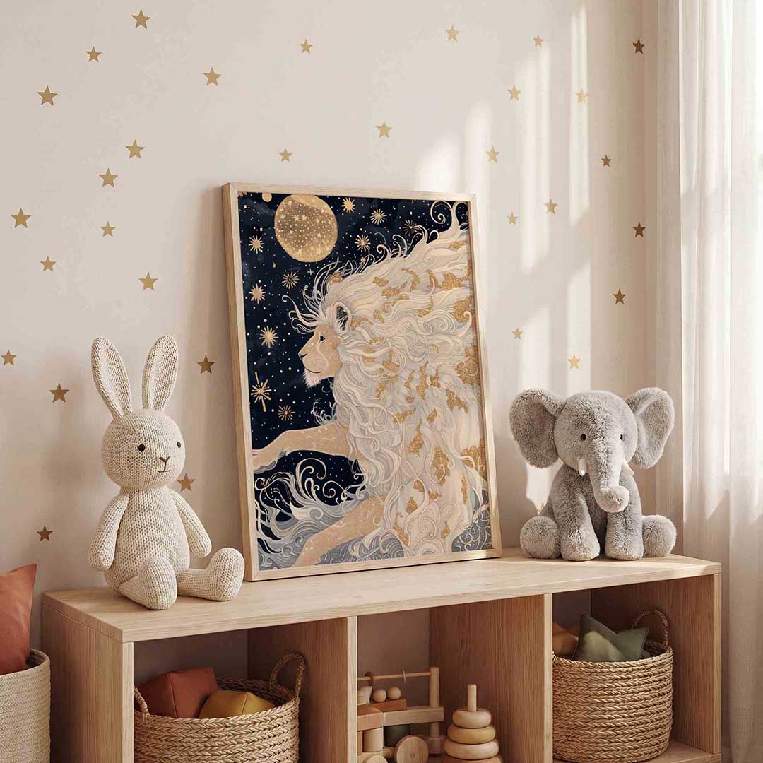 Leeuw met sterren – staande kinderkamer wanddecoratie van WallArtistic