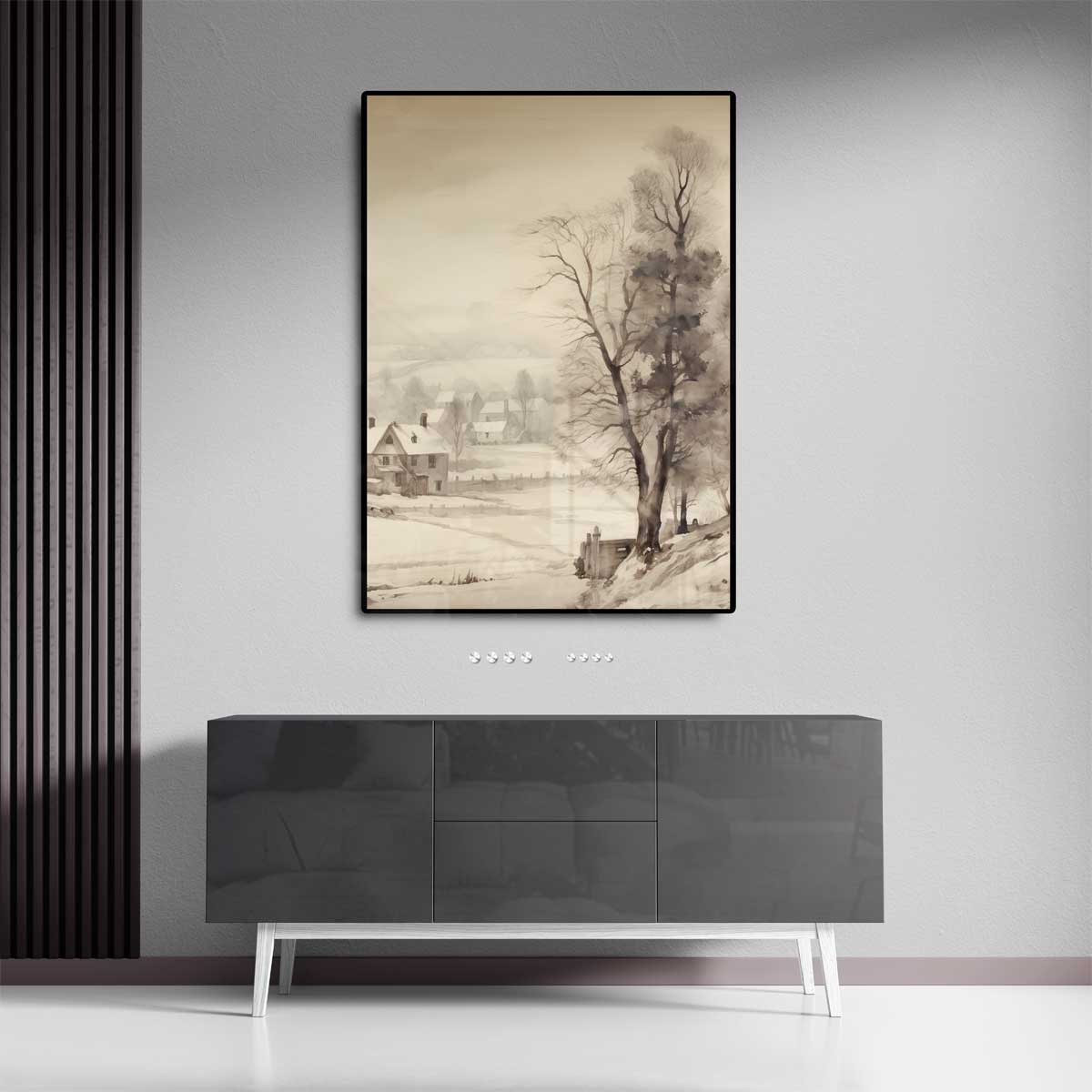 Winterlandschap in Waterverf – plexiglas kunstwerk als wanddecoratie
