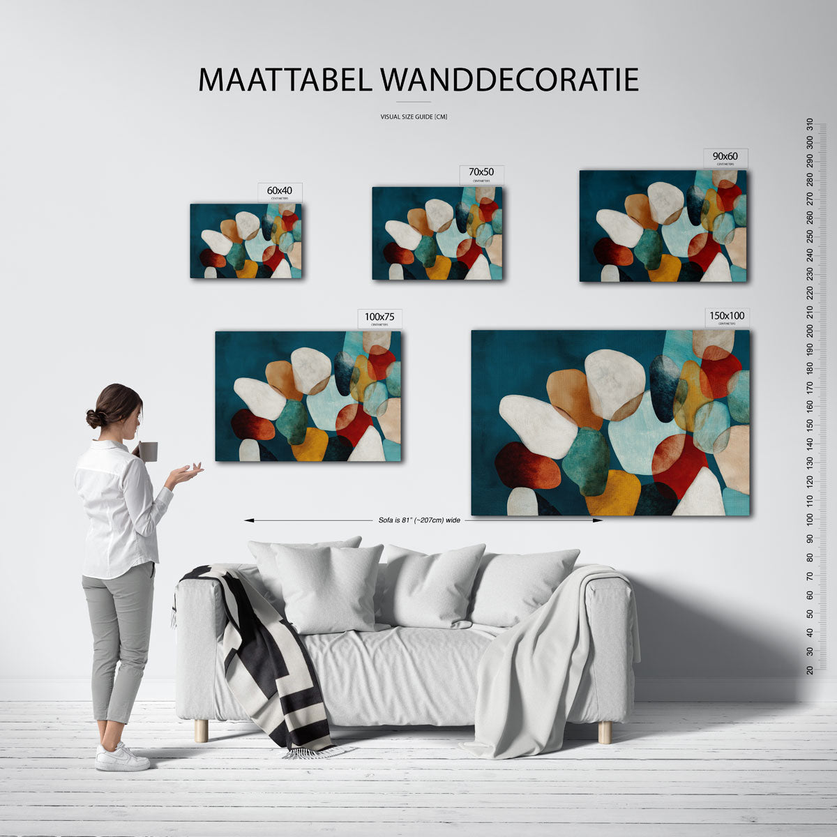 Vormenspel met kleuren – moderne liggende wandkunst