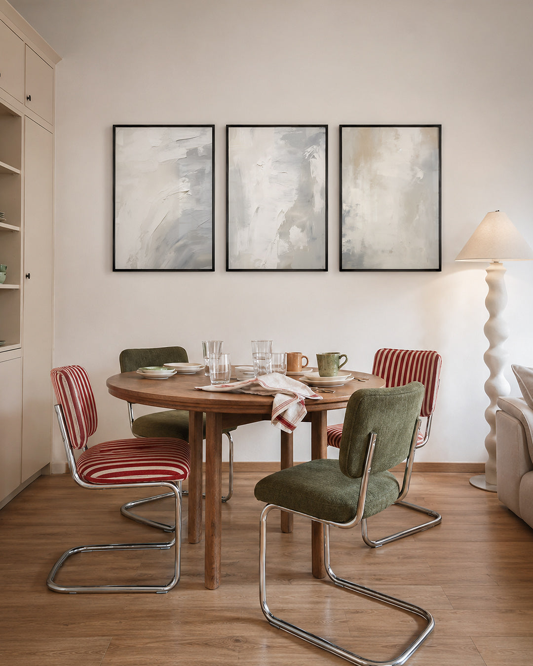 Zachte kleurvlakken – deze posterset in drie delen toont vloeiende overgangen van wit naar grijs